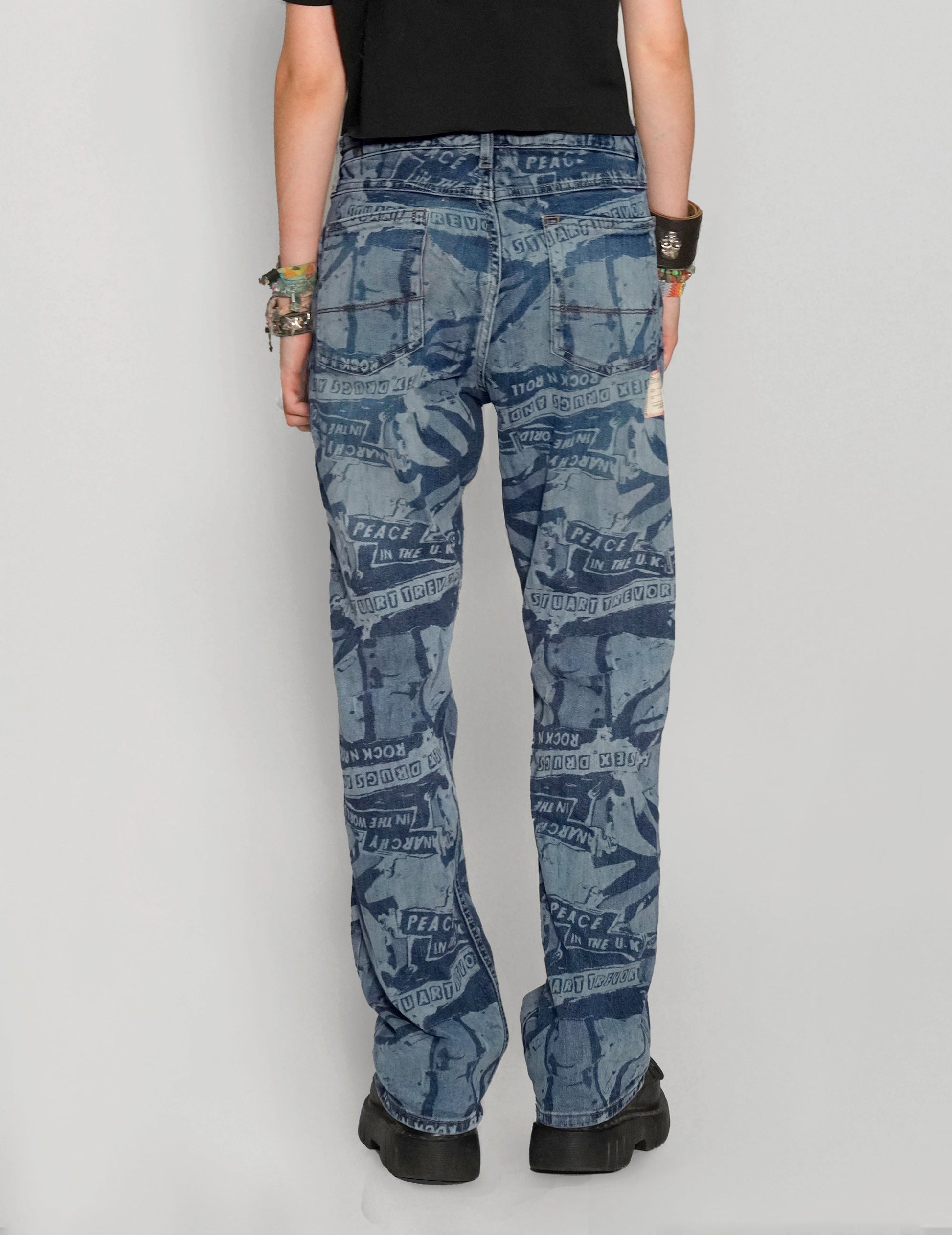 Peace Laser Print Vintage Blue Jeans Unisex