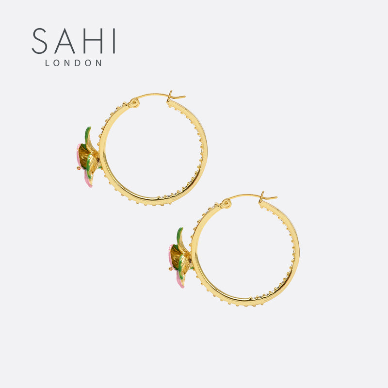 Enchanting Garden Hoop Earrings in 18K Gold Plated
