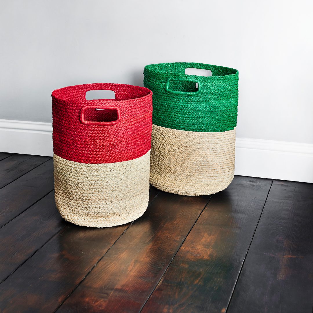 Handwoven Storage Basket in Red or Green