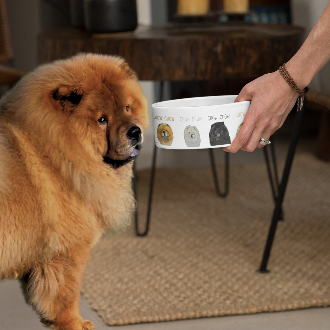 Ceramic Dog Bowl with Chow Chow Design