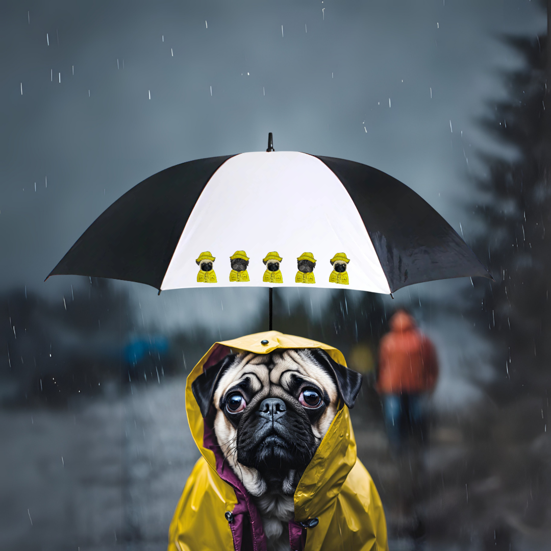 Pug in Raincoat Golf Umbrella