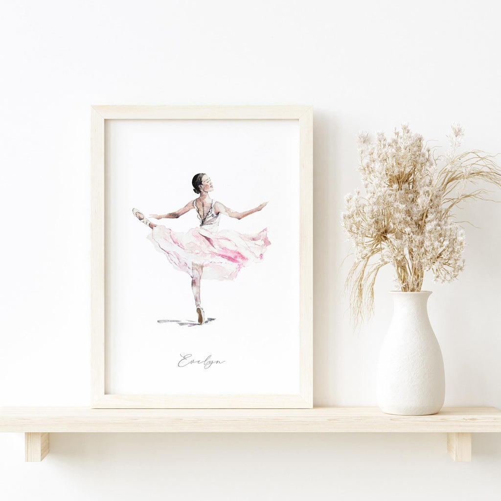 Hand Painted Ballerina Illustration Print for Nursery and Bedroom