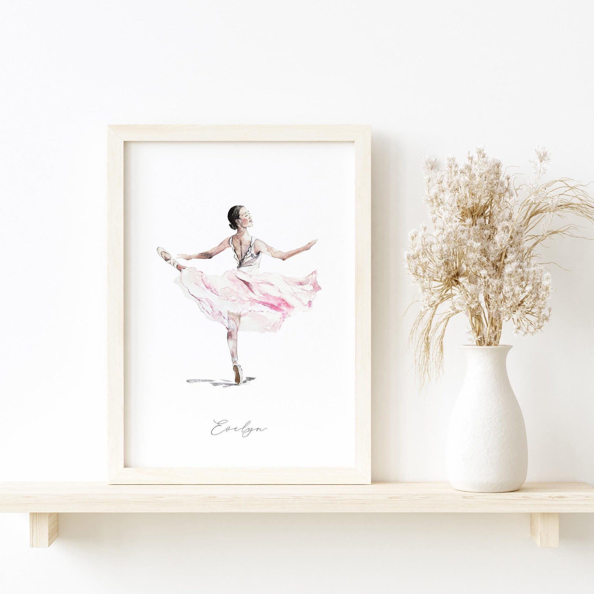 Hand Painted Ballerina Illustration Print for Nursery and Bedroom