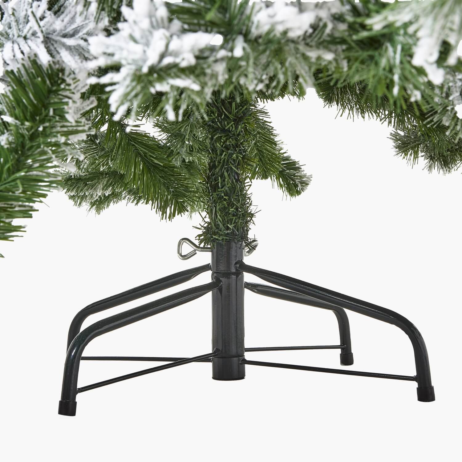 210cm snowy spruce artificial Christmas tree with lifelike snow-dusted branches and realistic needle detailing by Sostter at brixbailey.com