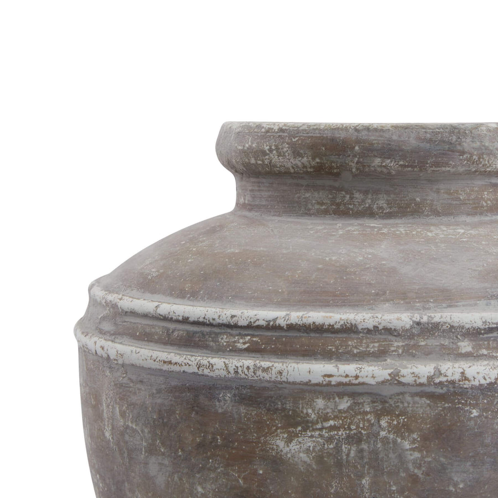 Distressed brown ceramic Siena Water Pot with urn shape for floral displays or home decor centerpiece. by sostter at brixbailey.com