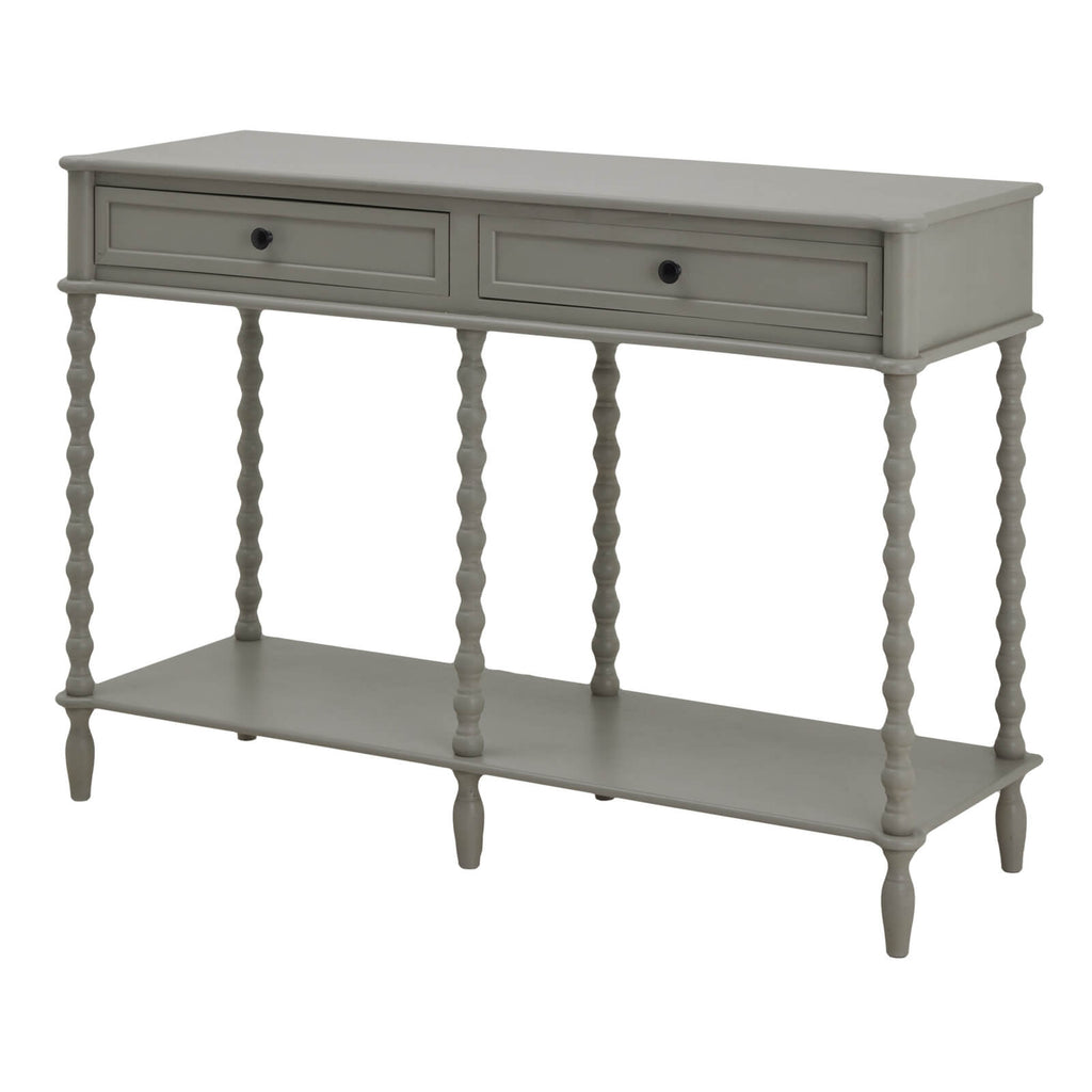 Grey Camden console table with two drawers, modern British design, premium wood construction, 120cm wide by sostter at brixbailey.com