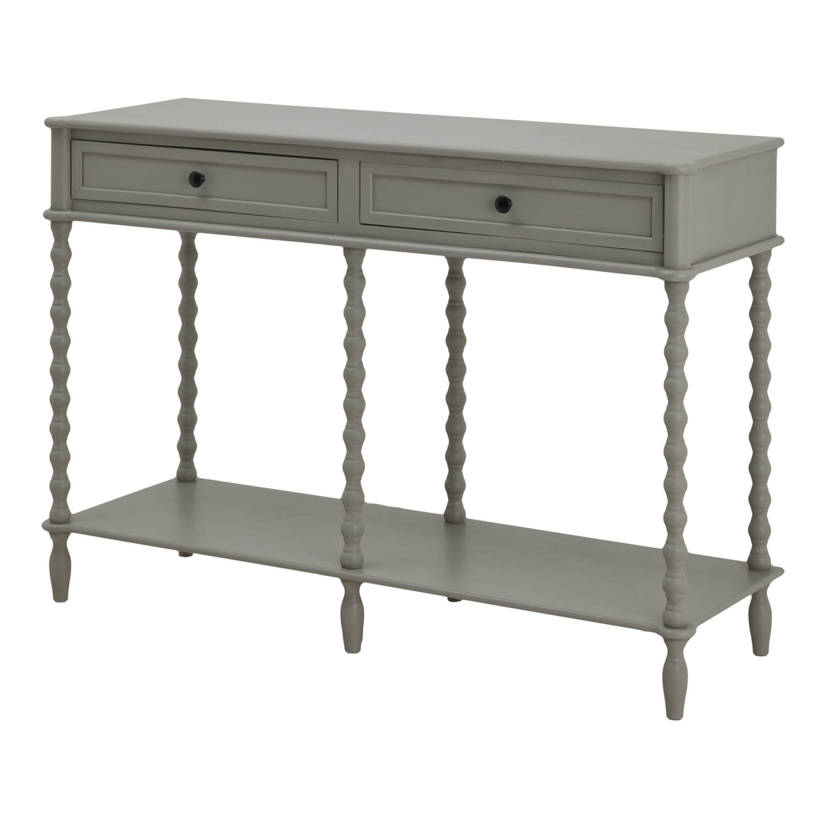 Grey Camden console table with two drawers, modern British design, premium wood construction, 120cm wide by sostter at brixbailey.com