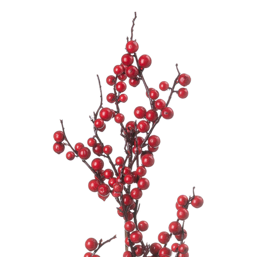 Lifelike winter berry stems with glossy red berries and natural brown stems for festive holiday decor by RoomLondon at brixbailey.com