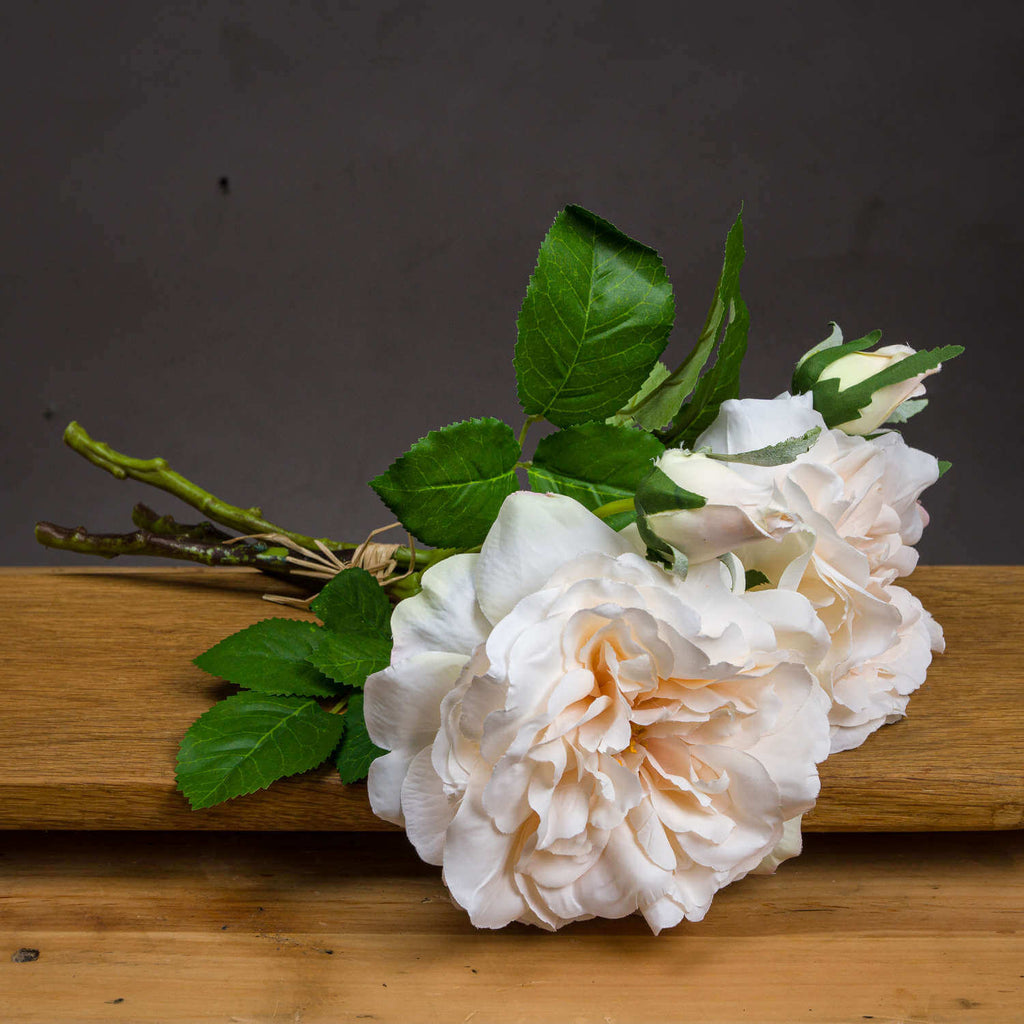 Artificial peachy cream rose bouquet with rustic twine, perfect for weddings and home decor by sostter at brixbailey.com