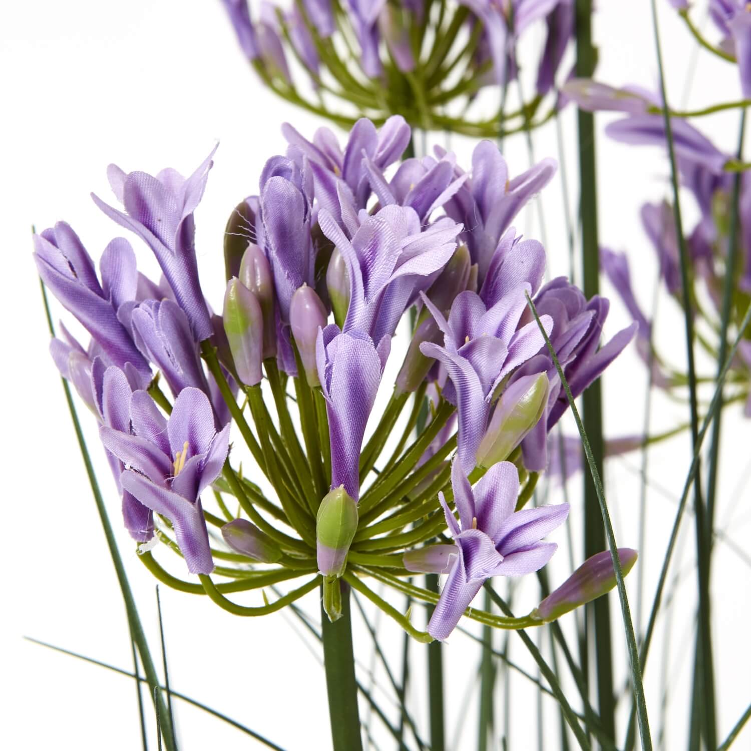 Lifelike purple agapanthus faux plant in pot with green foliage, 120cm tall, perfect for home or office decor.by sostter at brixbailey.com