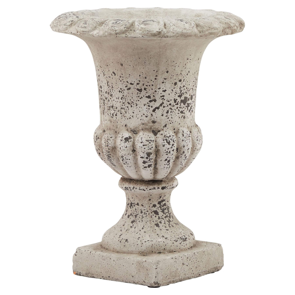 Handcrafted stone-effect ceramic urn with vertical fluting, neutral color, 25cm height, classical-modern design by RoomLondon at brixbailey.com