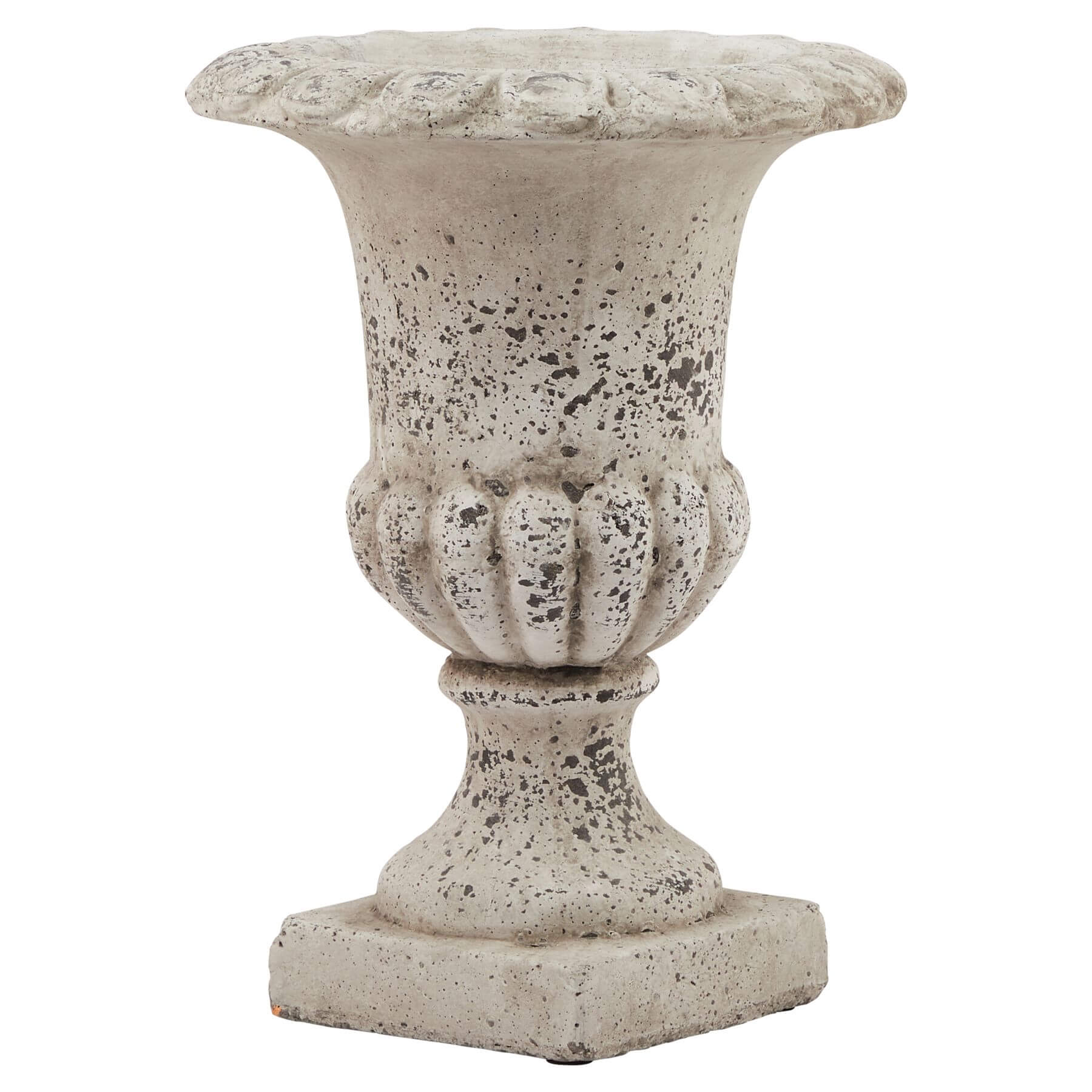 Handcrafted stone-effect ceramic urn with vertical fluting, neutral color, 25cm height, classical-modern design by RoomLondon at brixbailey.com