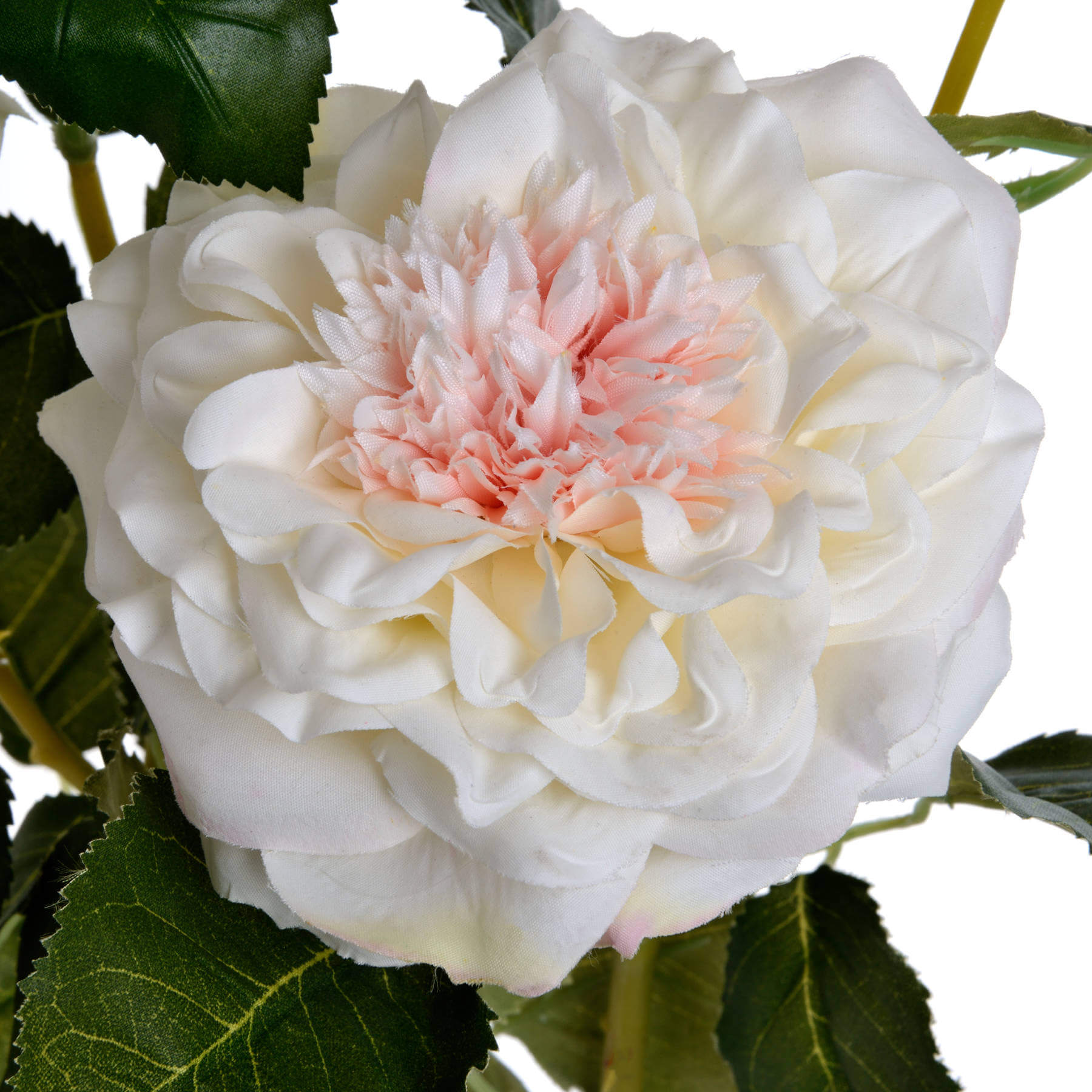 Lifelike white garden rose spray arrangement with ivory blooms and textured leaves for elegant home decor by RoomLondon at brixbailey.com