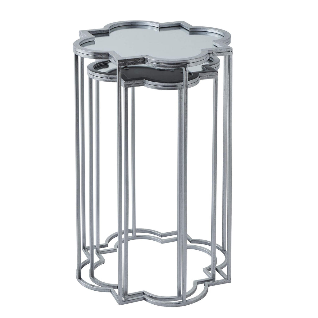 Silver mirrored side table set with metal frame, 55x55cm, modern home decor accent by RoomLondon at brixbailey.com