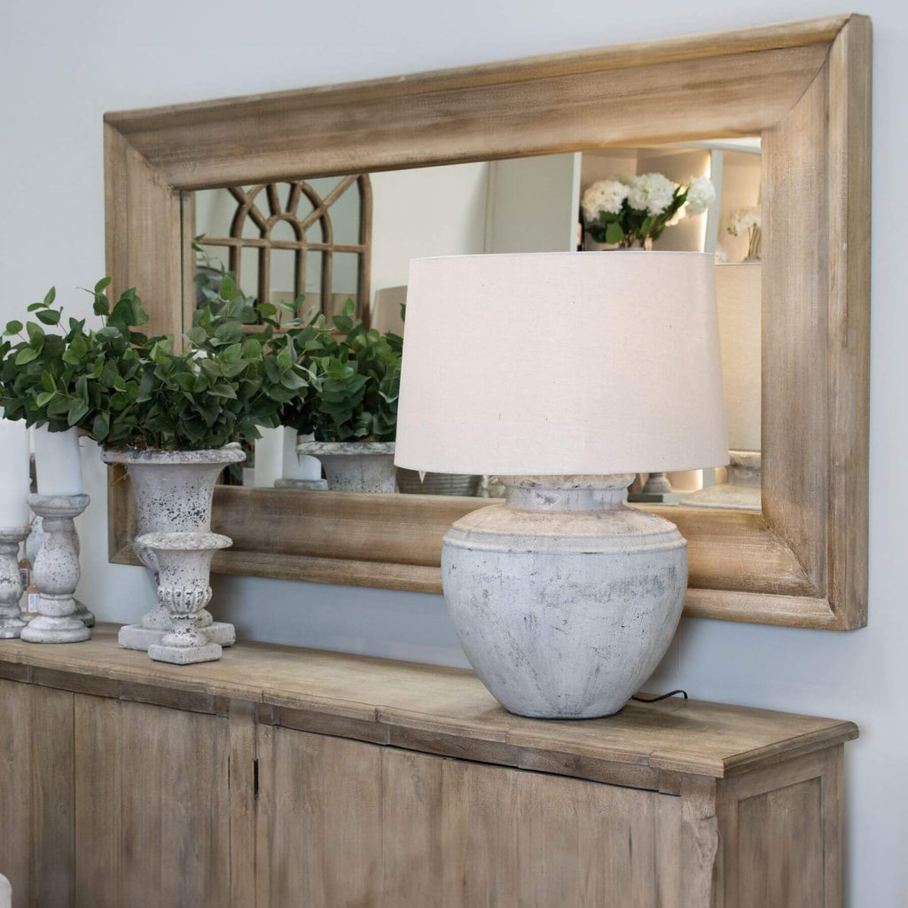 Handcrafted bleached hardwood full-length mirror with warm patina, Parisian-inspired design for modern or traditional interiors by Sostter at brixbailey.com