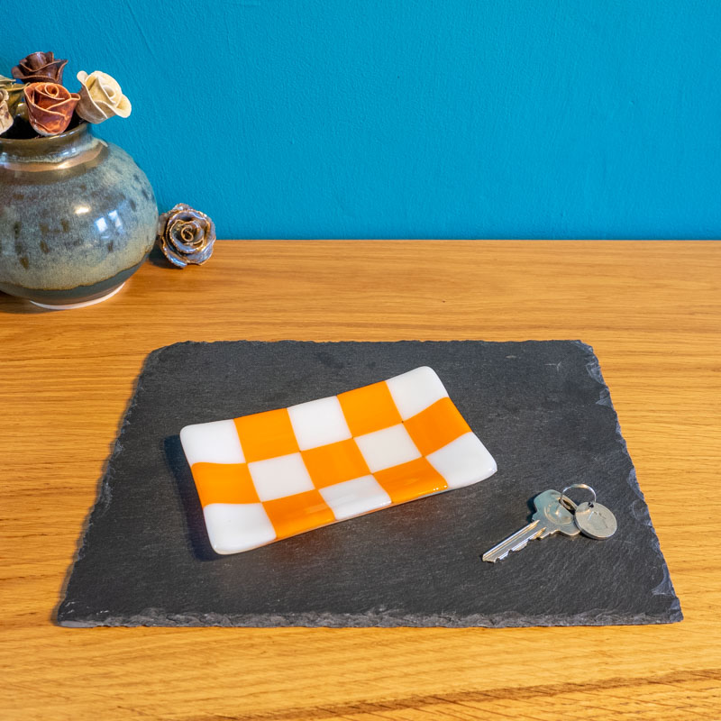 Chequered White and Colour Medium Glass Tray