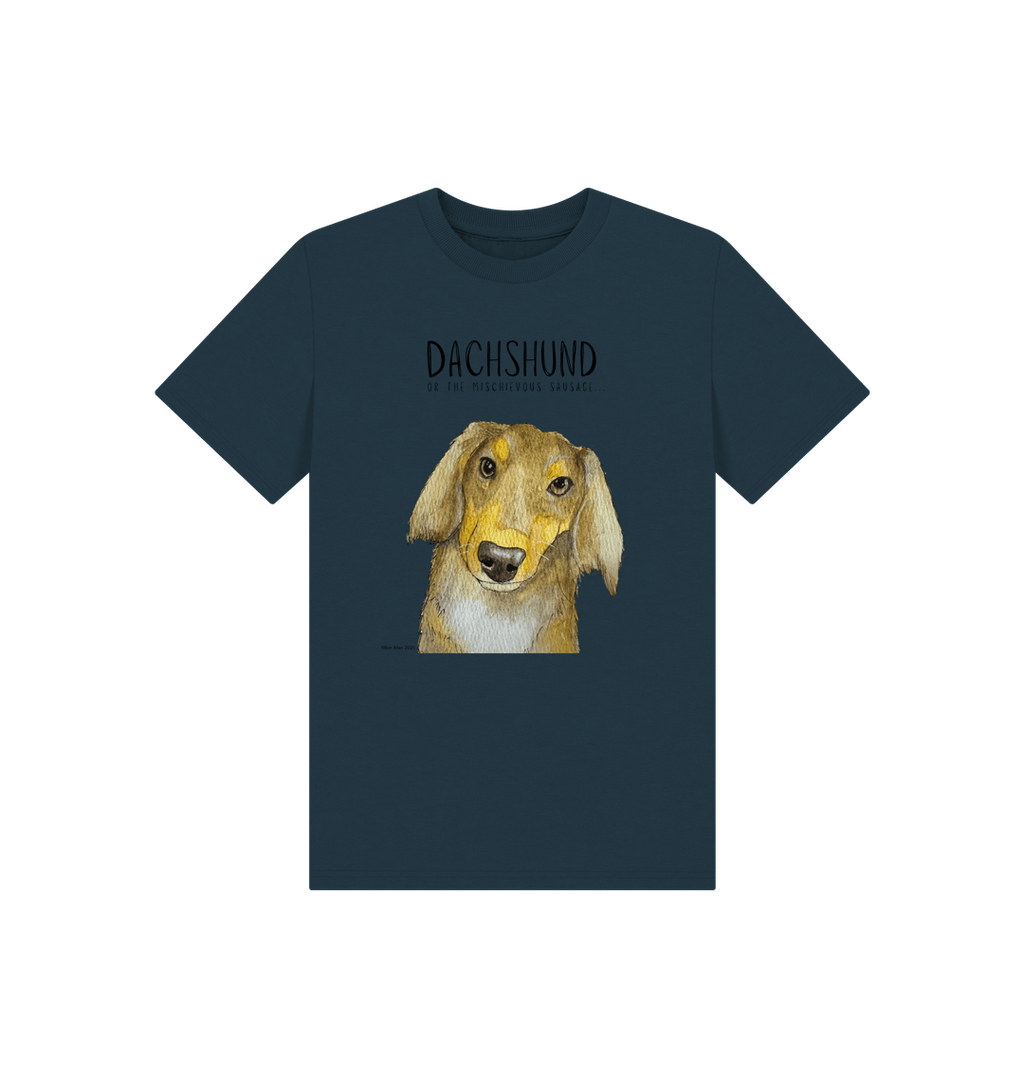 Mischievous Long Haired Hot Dog Kids T Shirt Small Pup Big Attitude