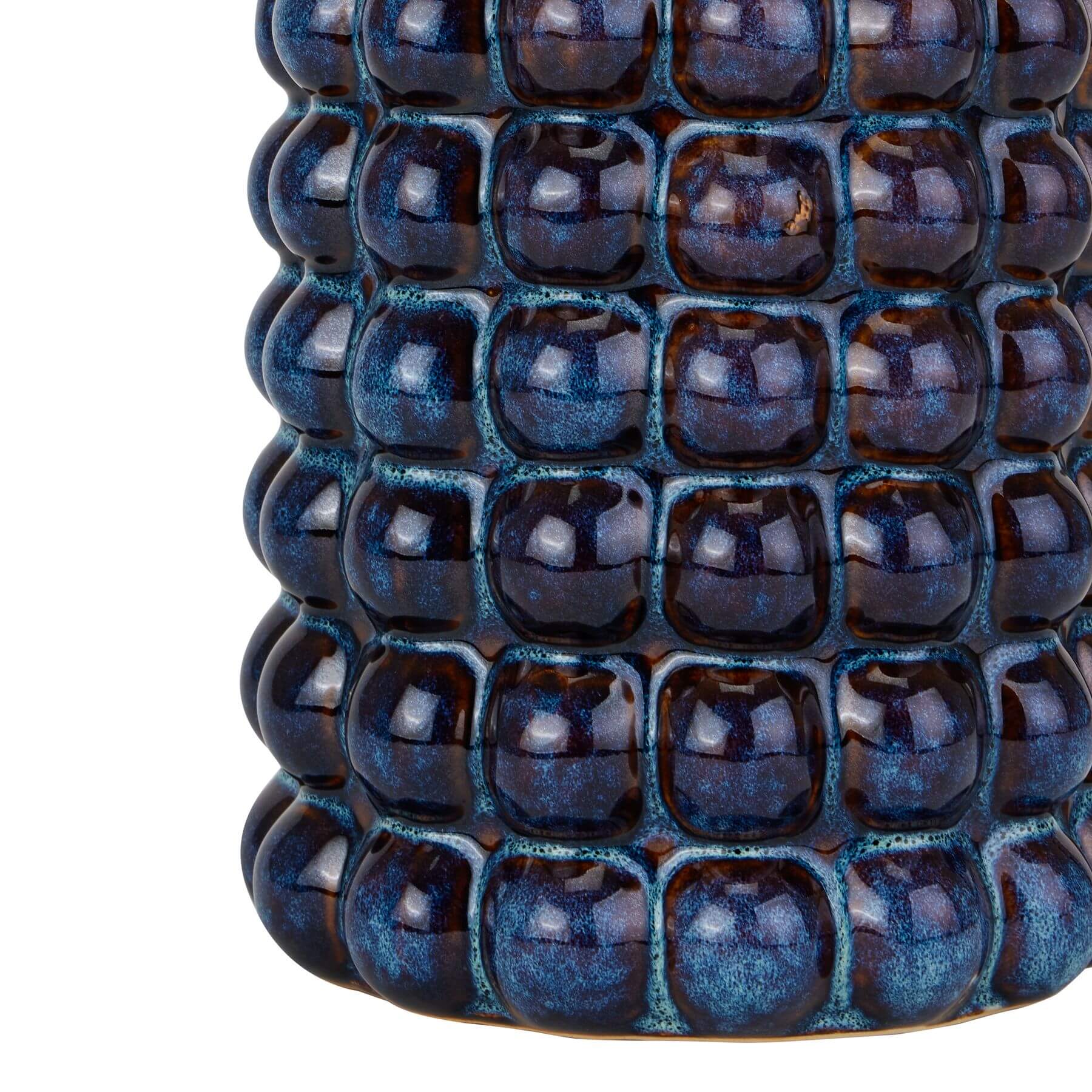Indigo ceramic vessel with bubble texture, modern artisanal umbrella stand and planter in rich blue glaze by Sostter at brixbailey.com