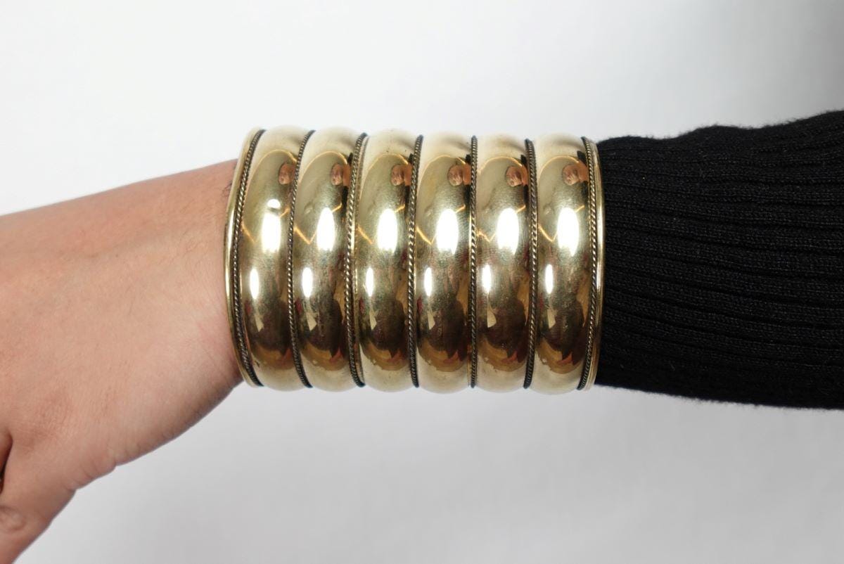 Bold Dome Brass Cuff Vintage Wide Adjustable Statement Bangle