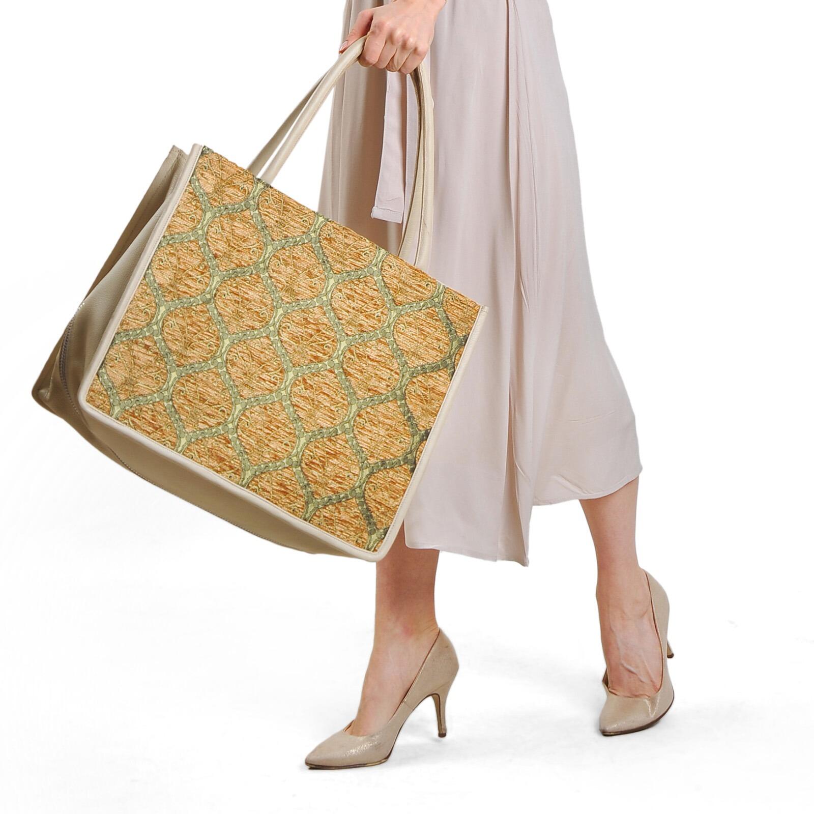Leona Women's Large Tote Bag – Silk & Leather Elegance by Jkel at www.brixbailey.com