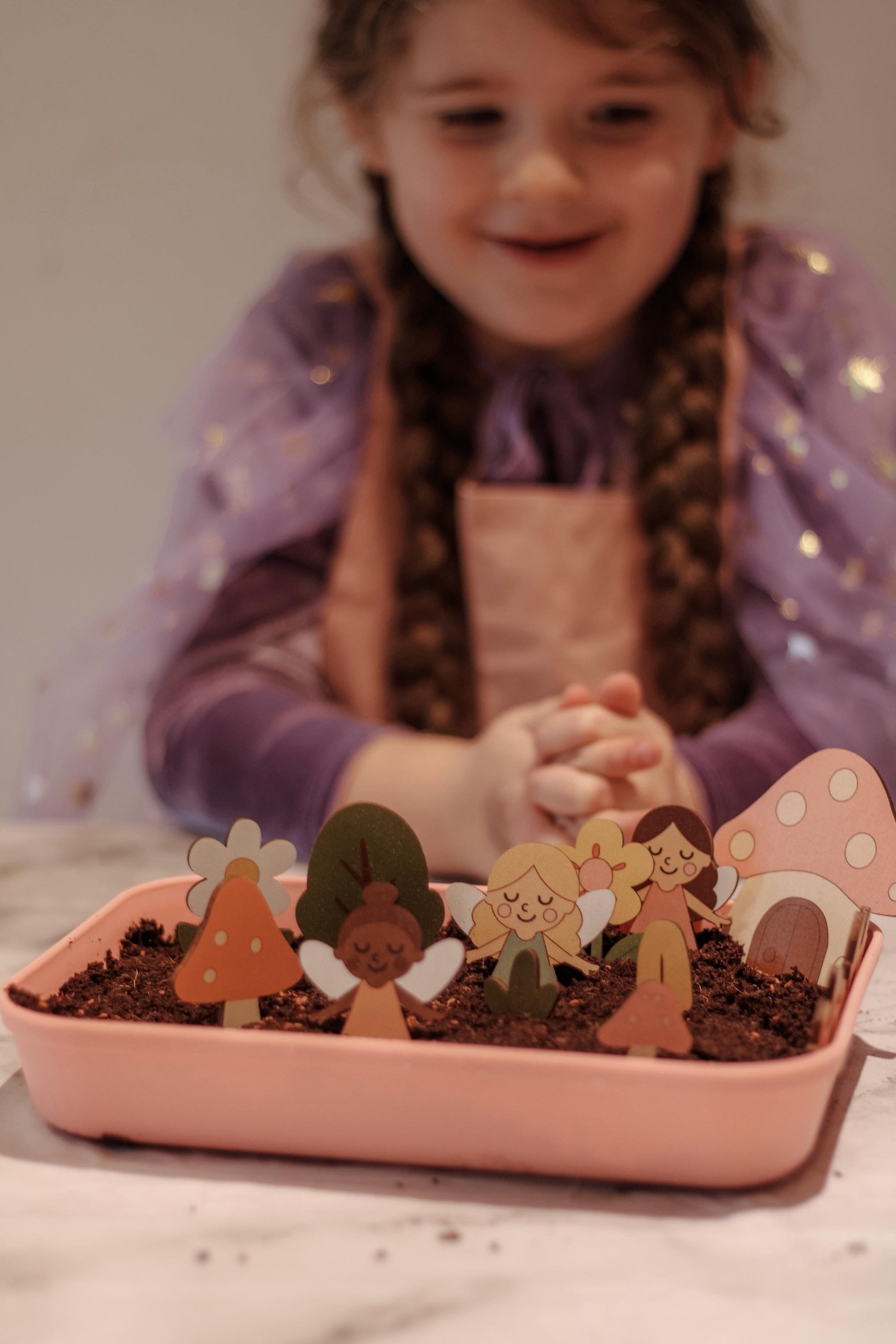 Fairy Garden Starter Kit with Apron, Tray, Shovel, Fairies, Soil and Seeds