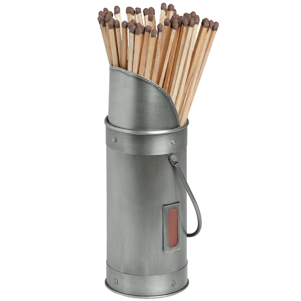 Antique pewter match holder with wood accents, classic silver finish, holds 60 matches, side striker for easy lighting. by RoomLondon at brixbailey.com