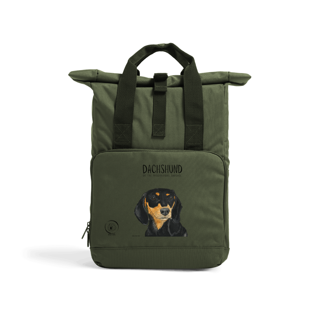 Back and Tan Dachshund Roll Top Backpack