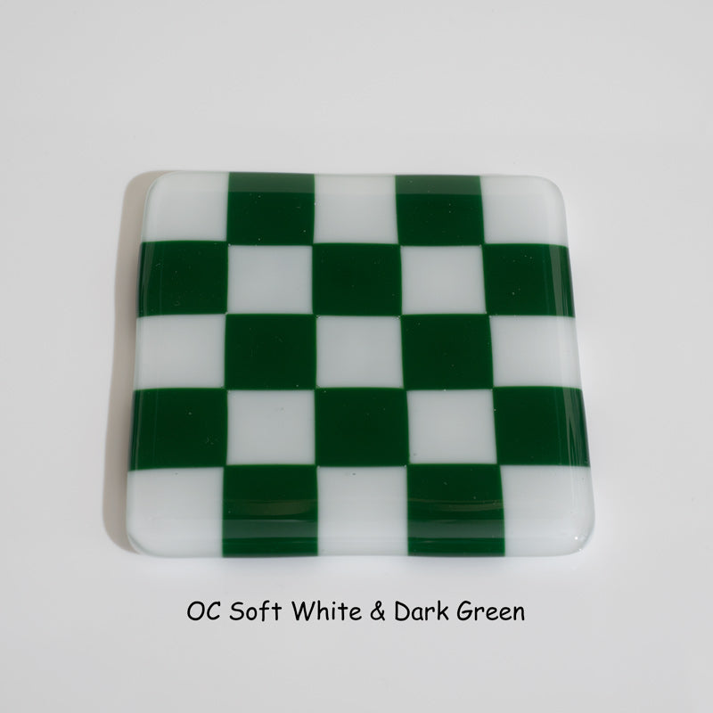 10cm Chequered Soft White Fused Glass Coaster