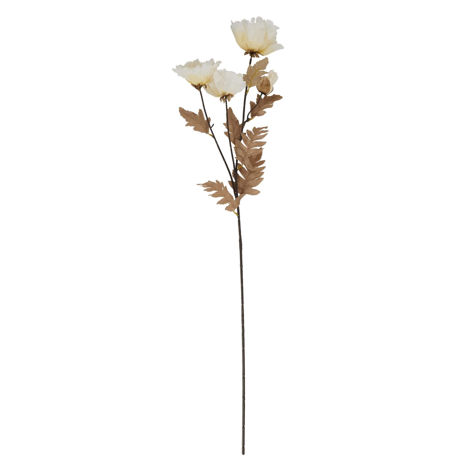 Artificial poppy stem with off-white petals and coffee accents, 105cm tall for elegant home decor by Sostter at brixbailey.com