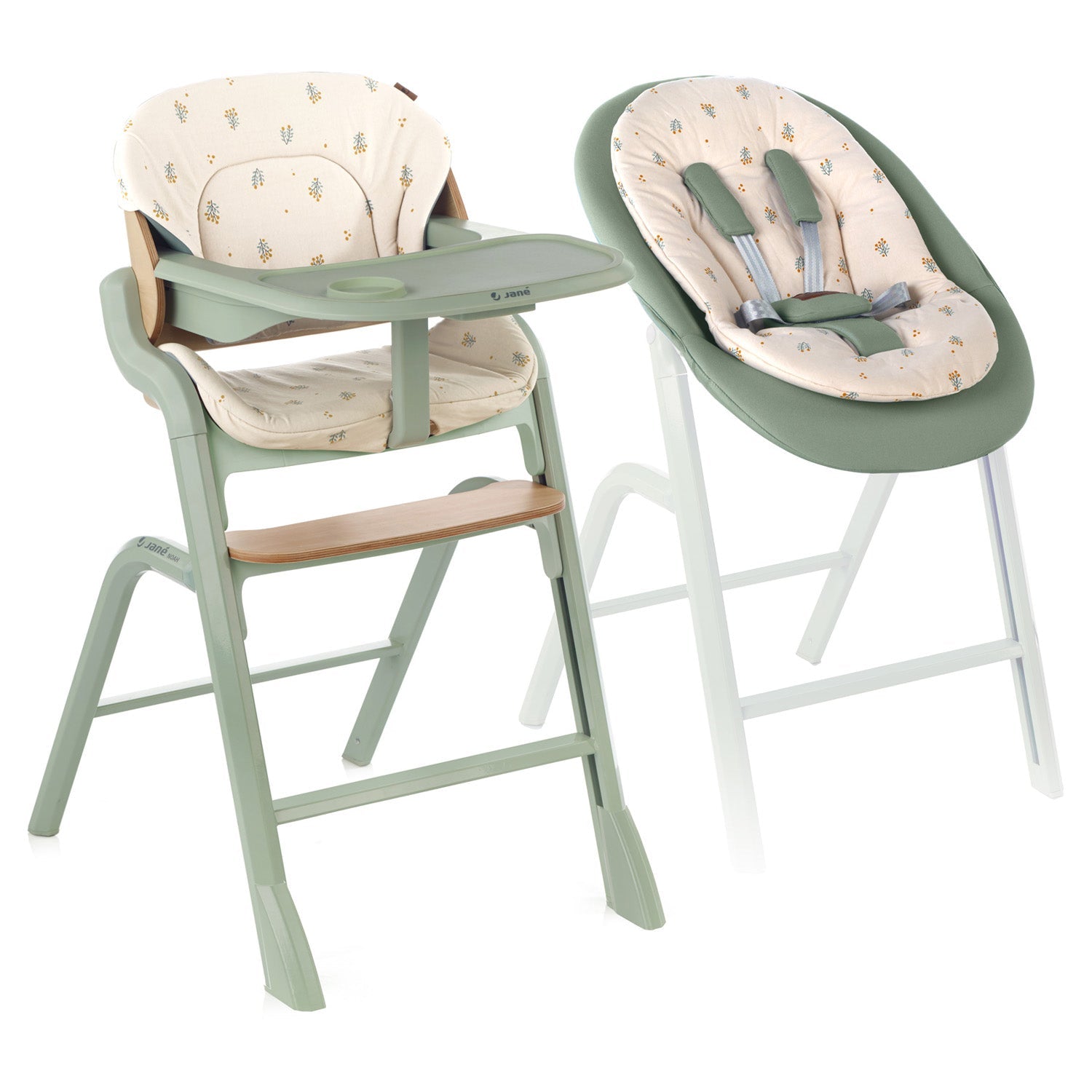 Noah Convertible Highchair and Newborn Rocker Kit in Beechwood