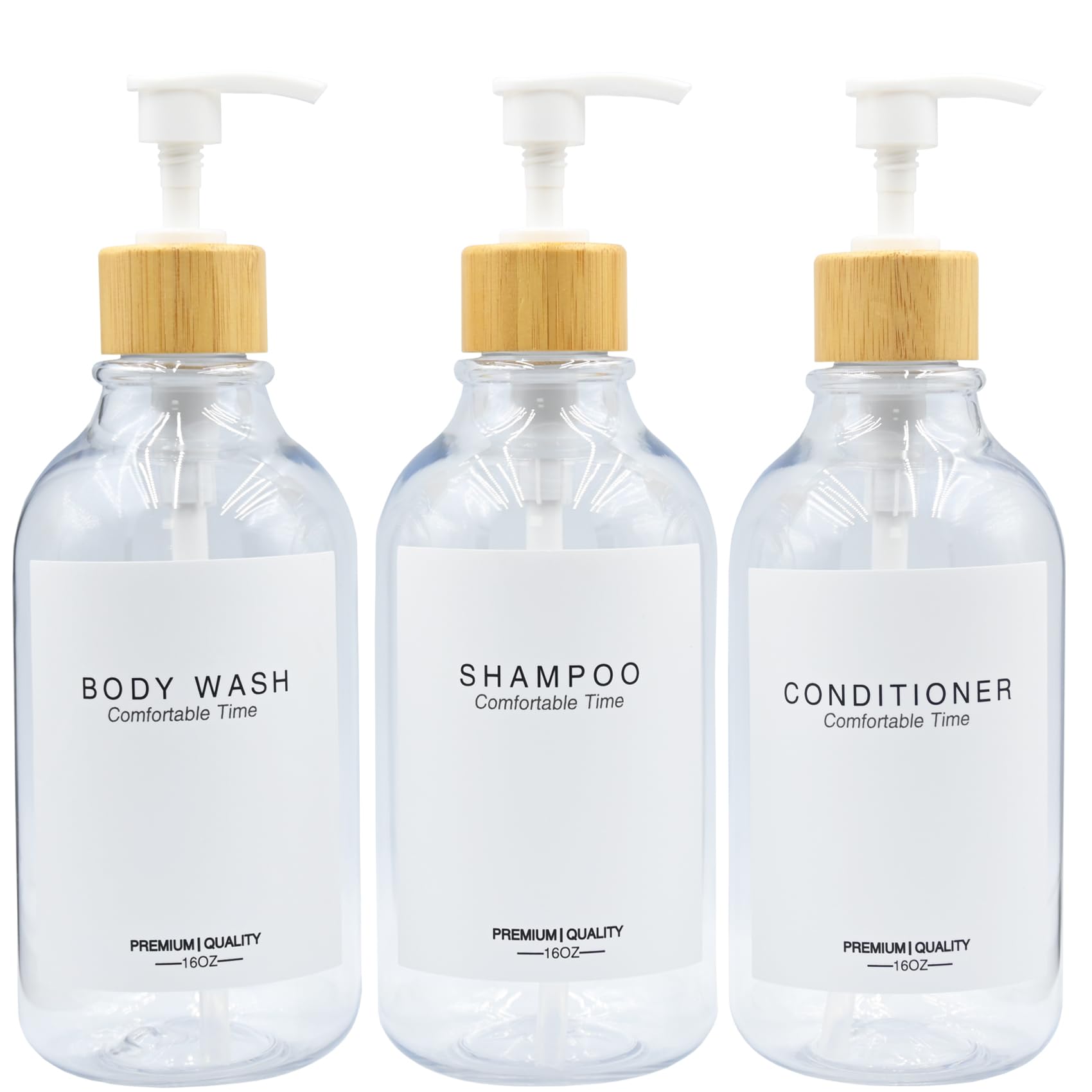 Refillable Bamboo Pump Dispenser Bottles Set of 3