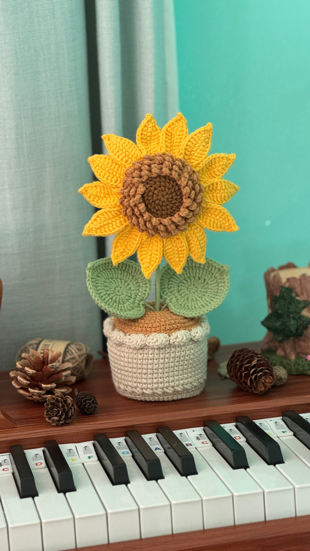 Handcrafted Crocheted Sunflower Plant in Decorative Pot