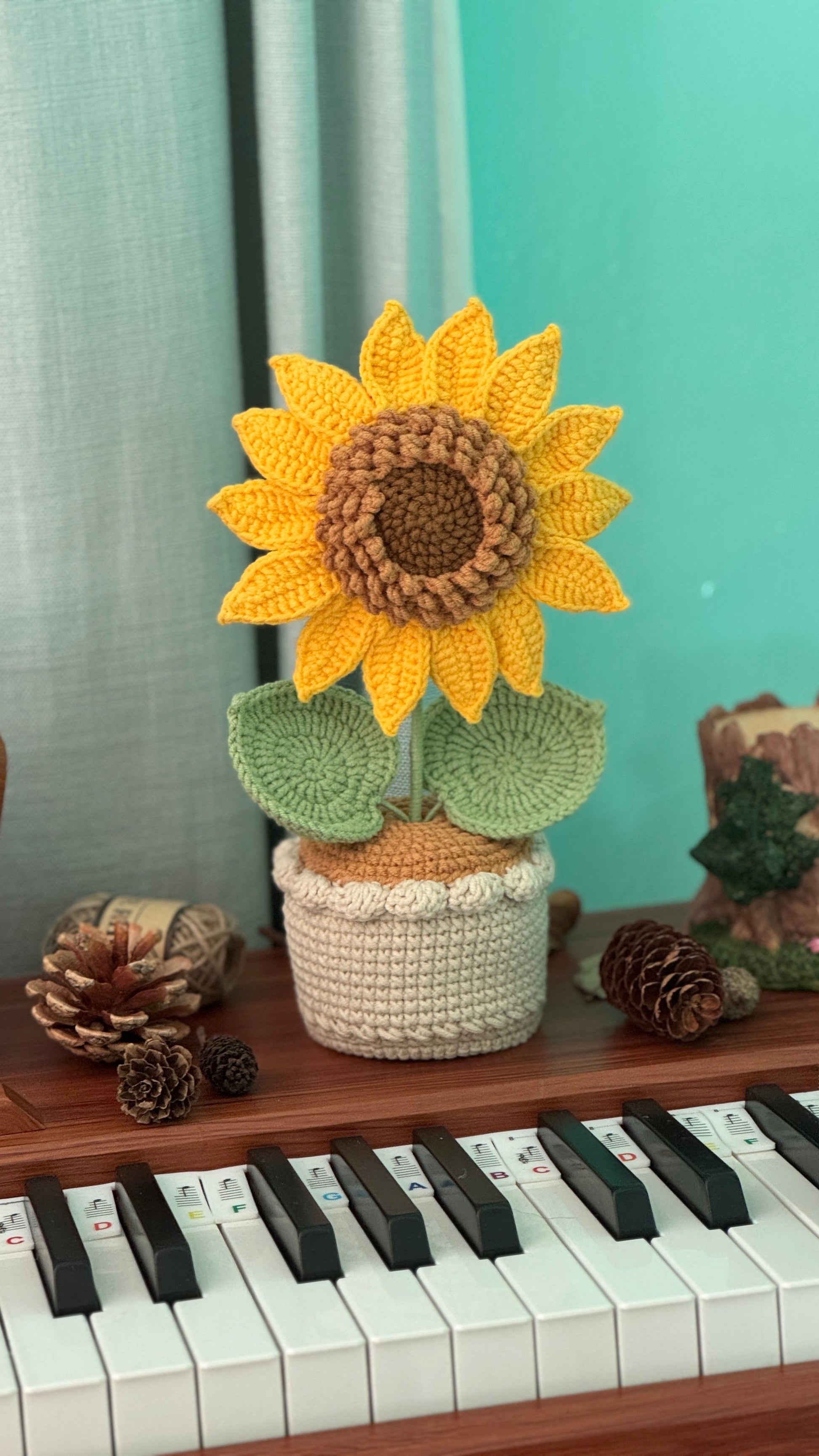Handcrafted Crocheted Sunflower Plant in Decorative Pot