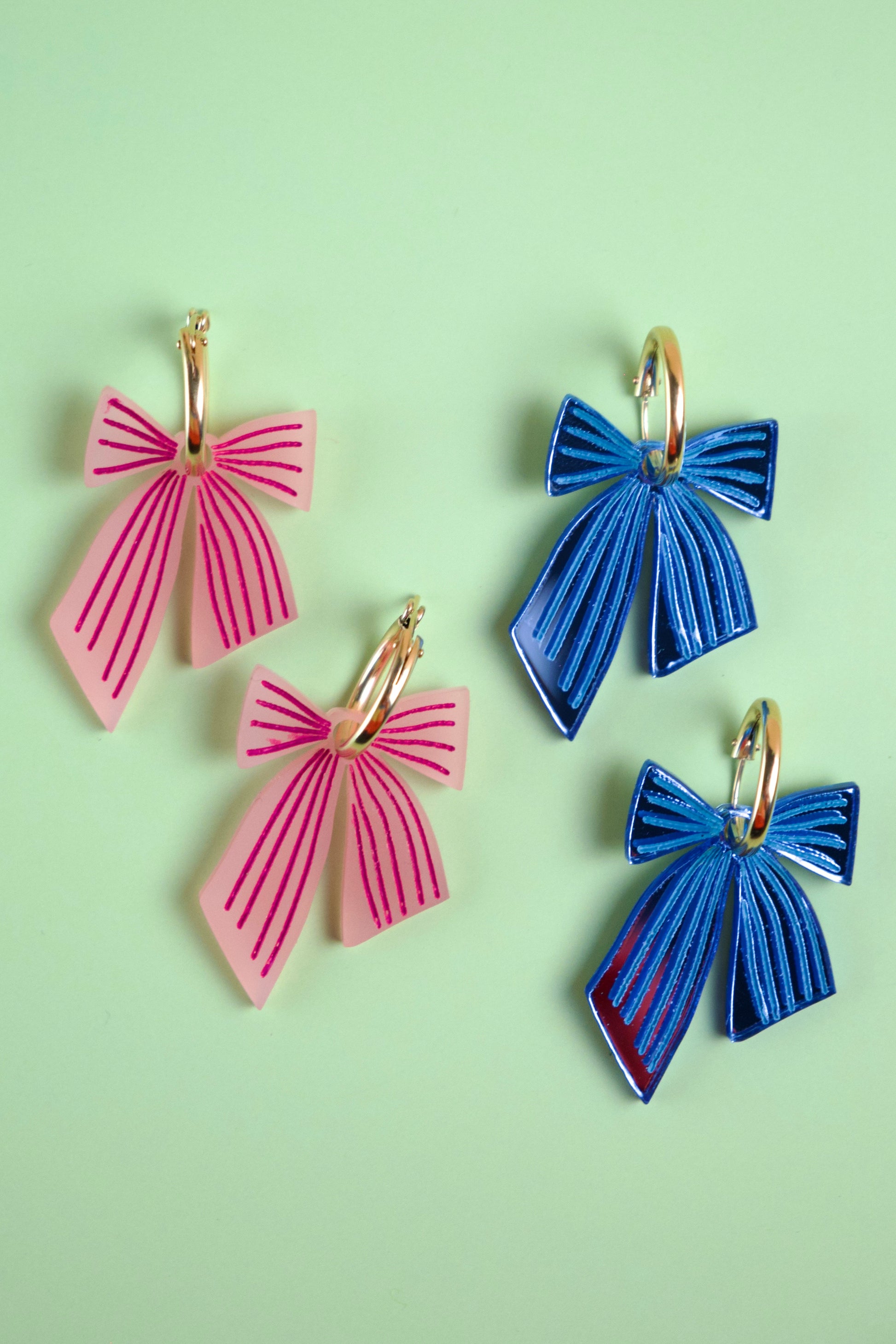 Blue Striped Bow Hoop Earrings