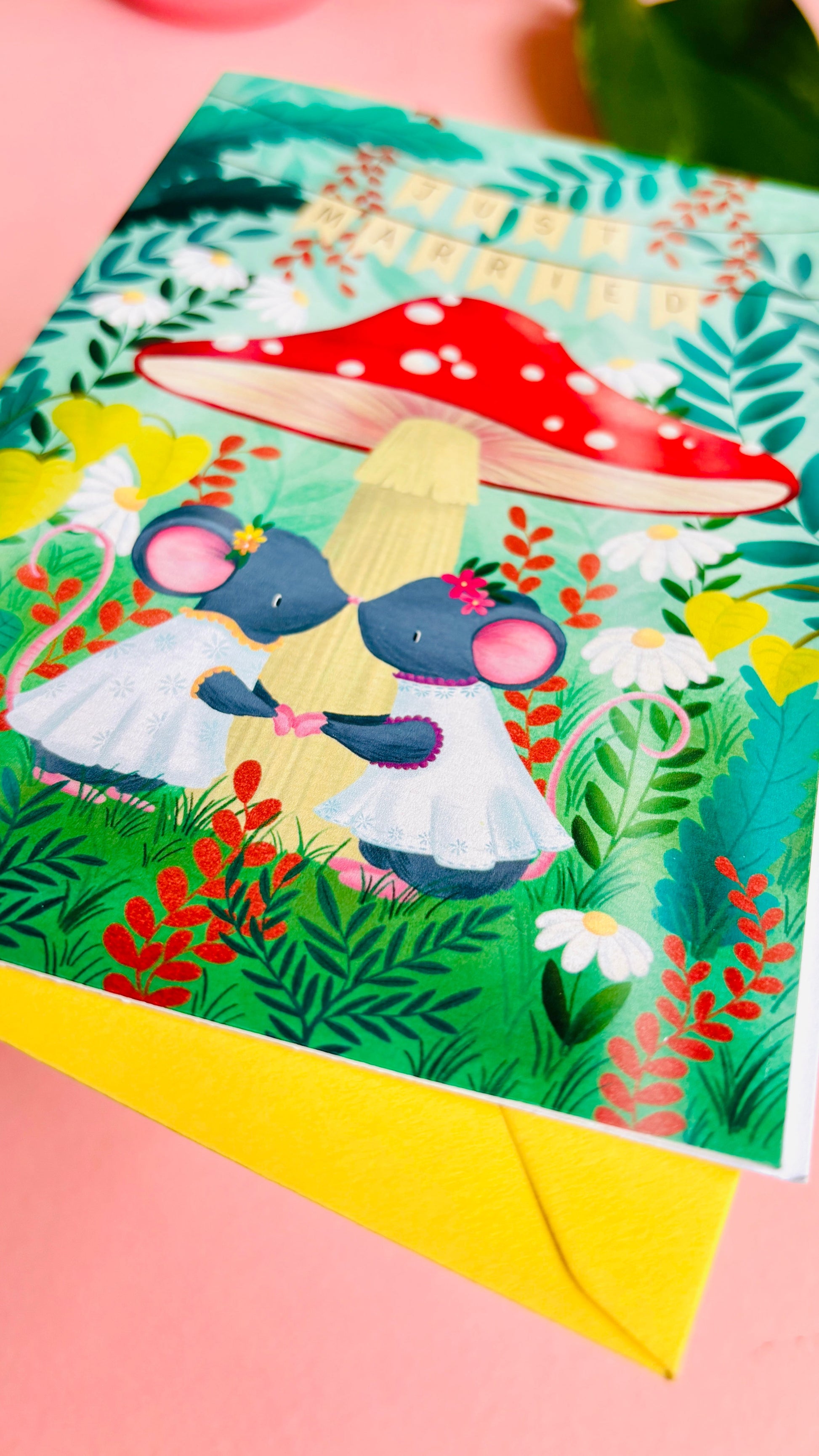 Handmade Lesbian Wedding Card with Woodland Mouse Brides