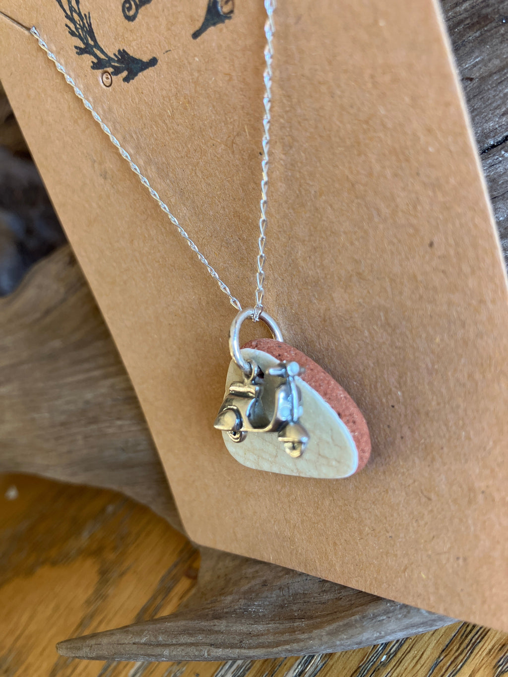Pale Yellow Scottish Sea Pottery Scooter Pendant in Sterling Silver