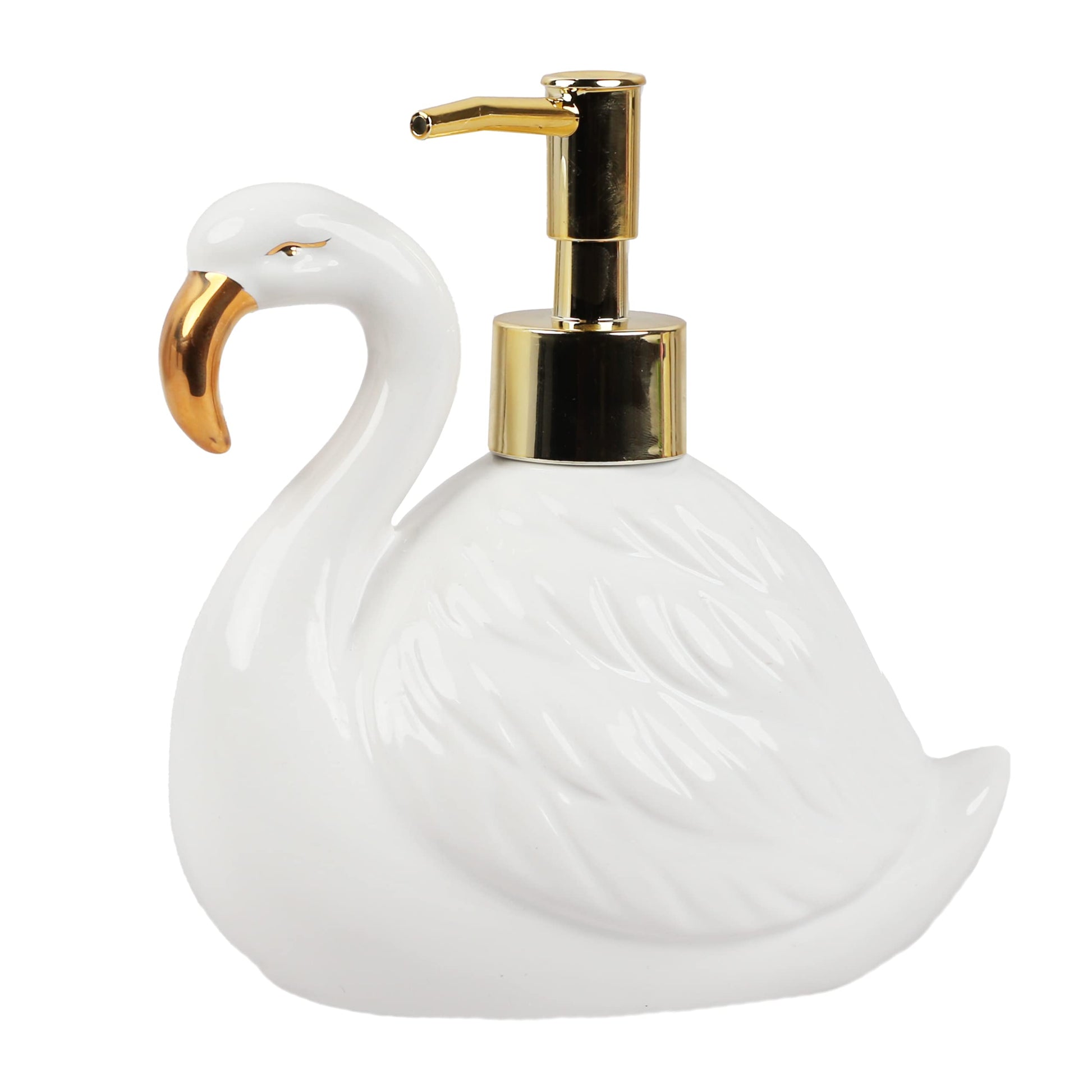 White Flamingo Ceramic Soap Dispenser with Gold Pump