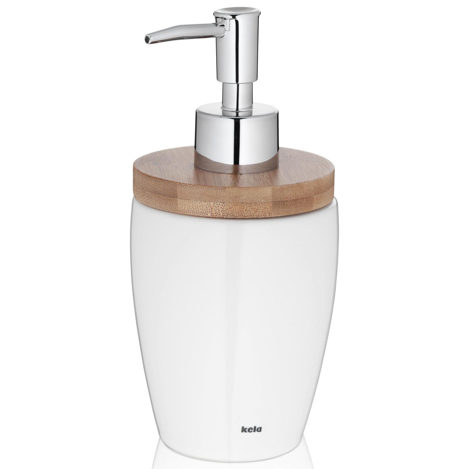 Bamboo and White Ceramic Soap Dispenser