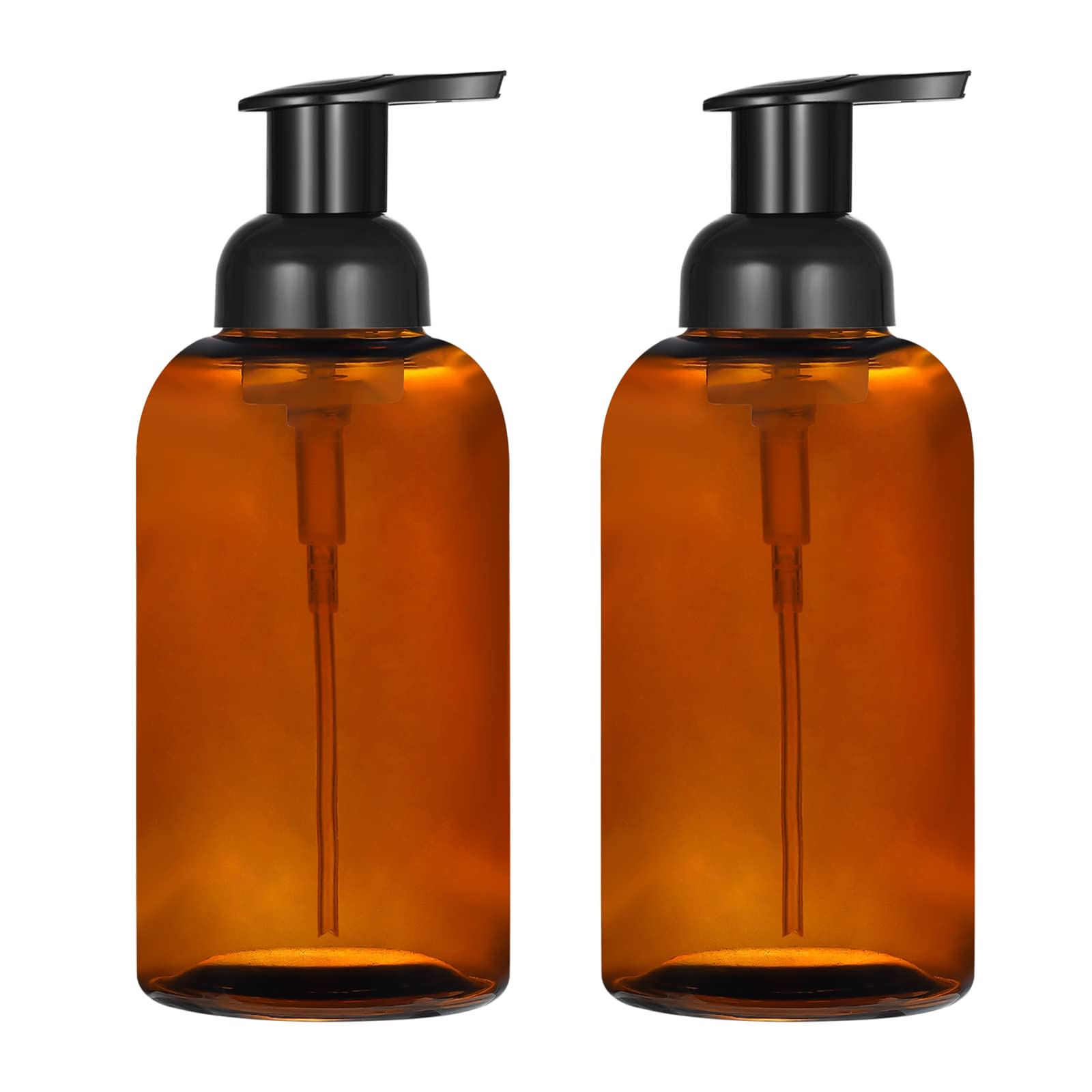Amber Glass Foaming Soap Dispenser Pair 13 Ounce