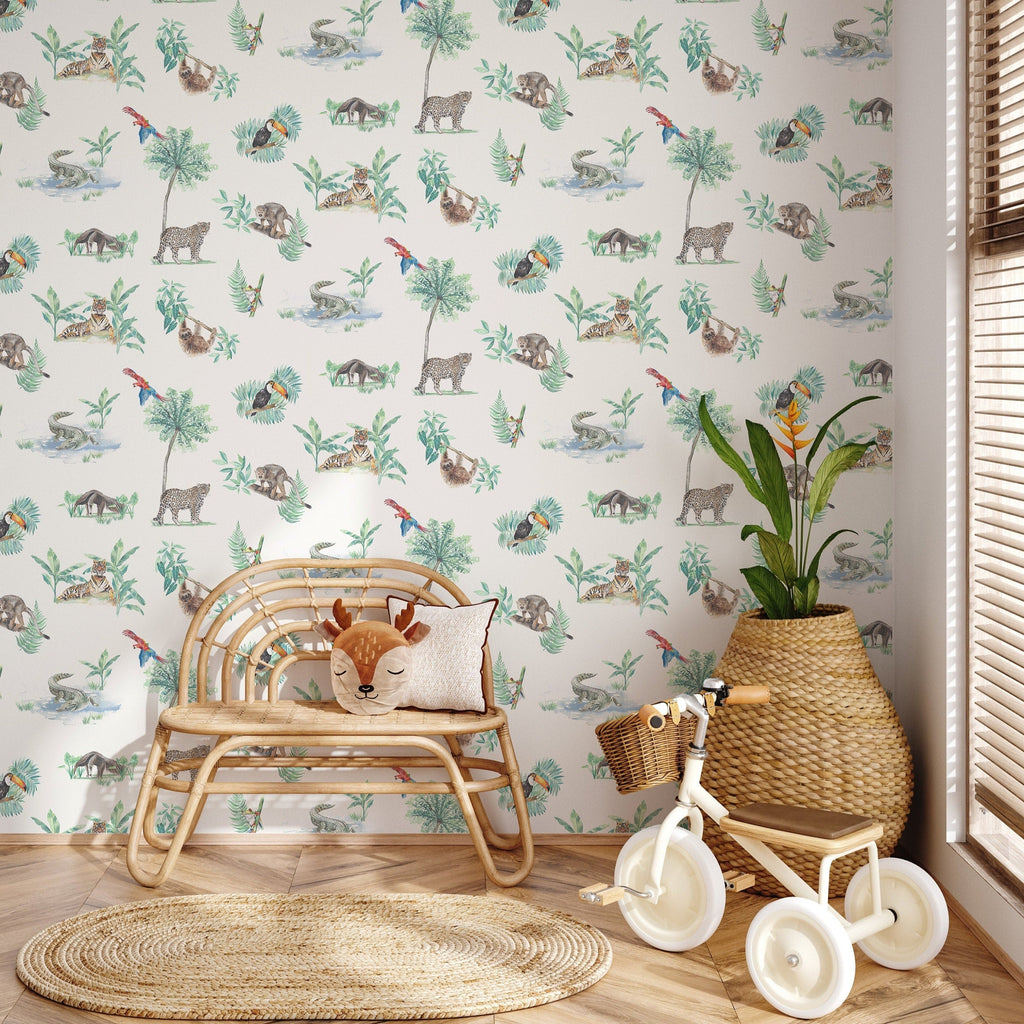 Rainforest Creatures Tropical Wallpaper for Children's Rooms