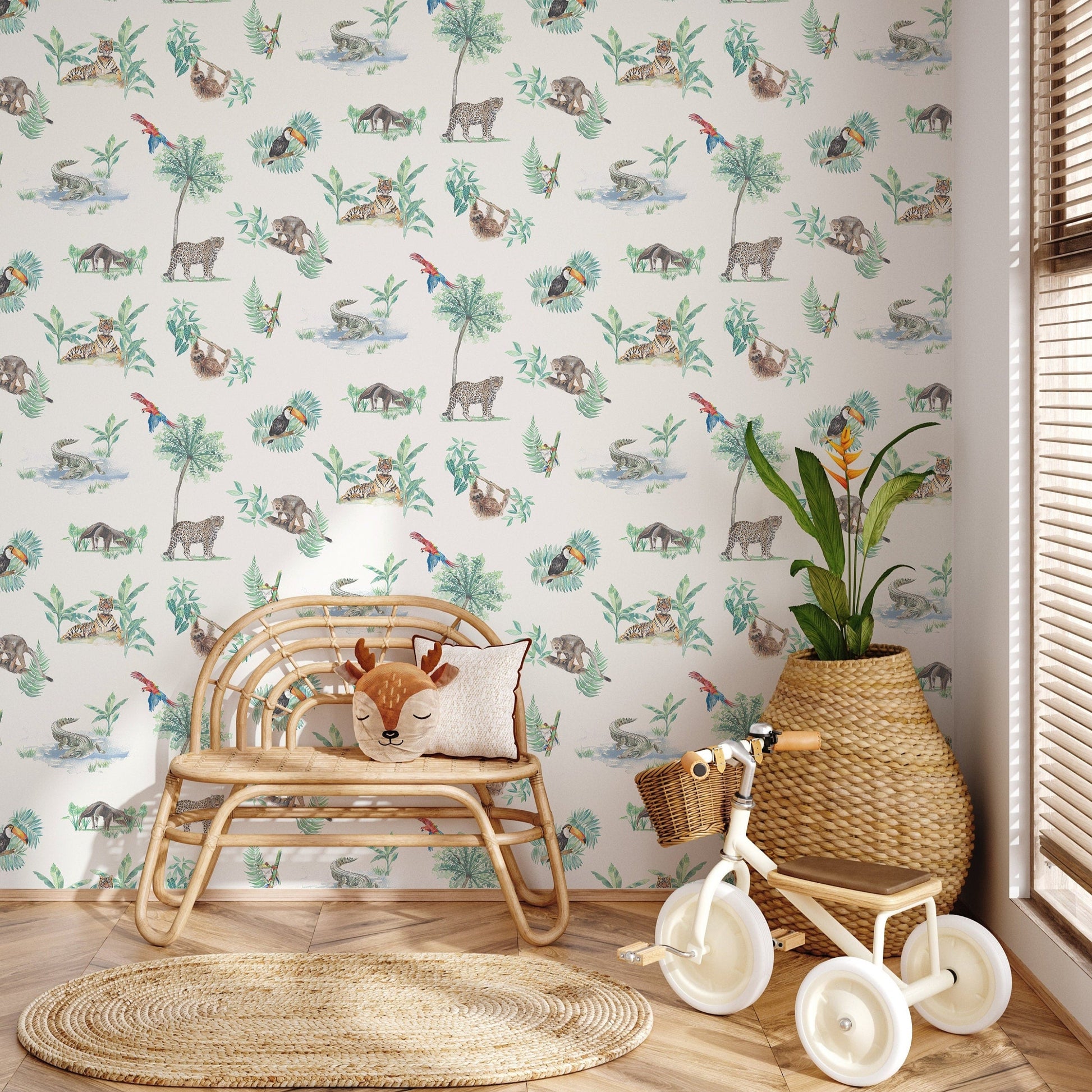 Rainforest Creatures Tropical Wallpaper for Children's Rooms
