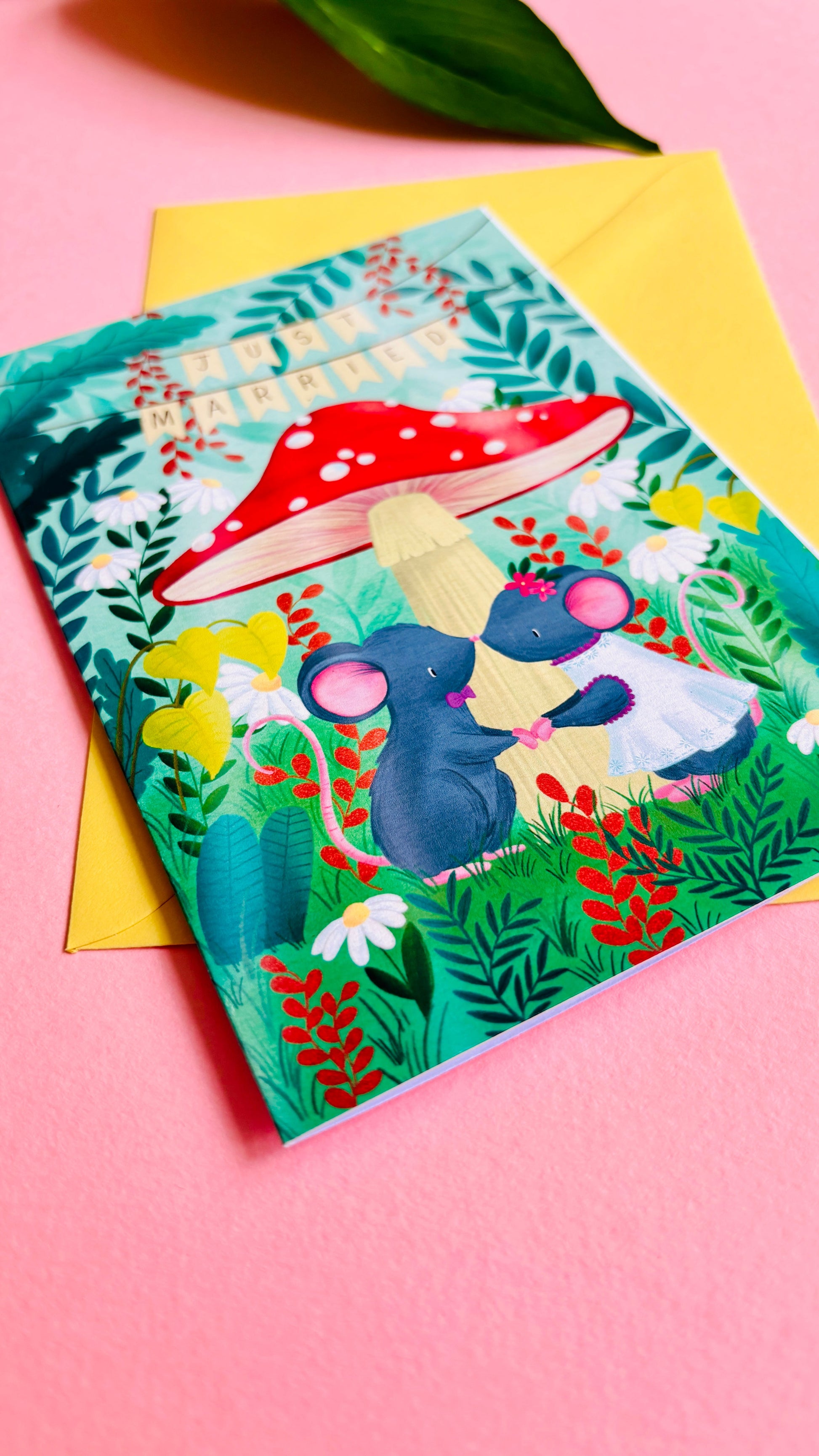 Cute Forest Wedding Card with Woodland Mice and Mushroom