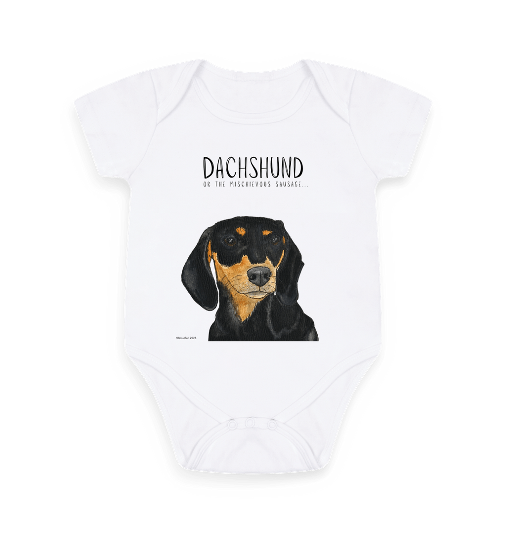 Mischievous Hot Dog Baby Bodysuit in Black and Tan