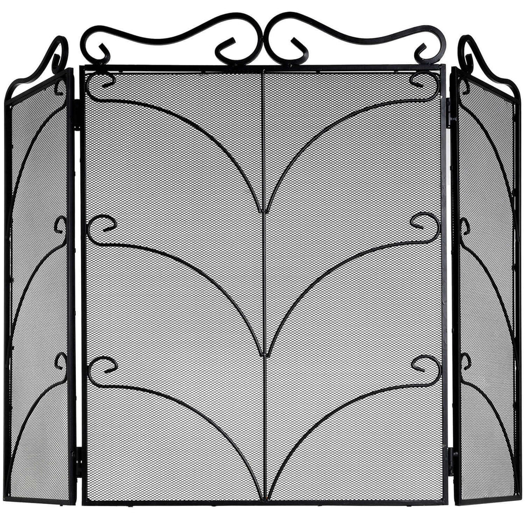 Handcrafted black ornate metal fire screen with intricate design, 75cm x 85cm, for fireplace protection and elegant decor. by Sostter at brixbailey.com