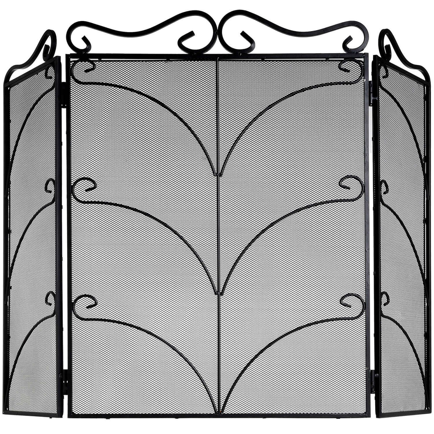 Handcrafted black ornate metal fire screen with intricate design, 75cm x 85cm, for fireplace protection and elegant decor. by Sostter at brixbailey.com