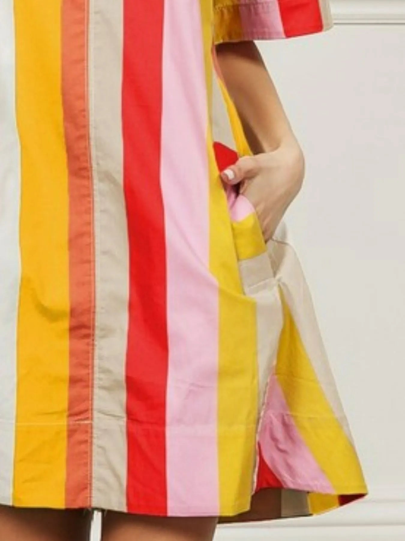 soft cotton blend bibi rainbow stripe flared midi dress with side pockets