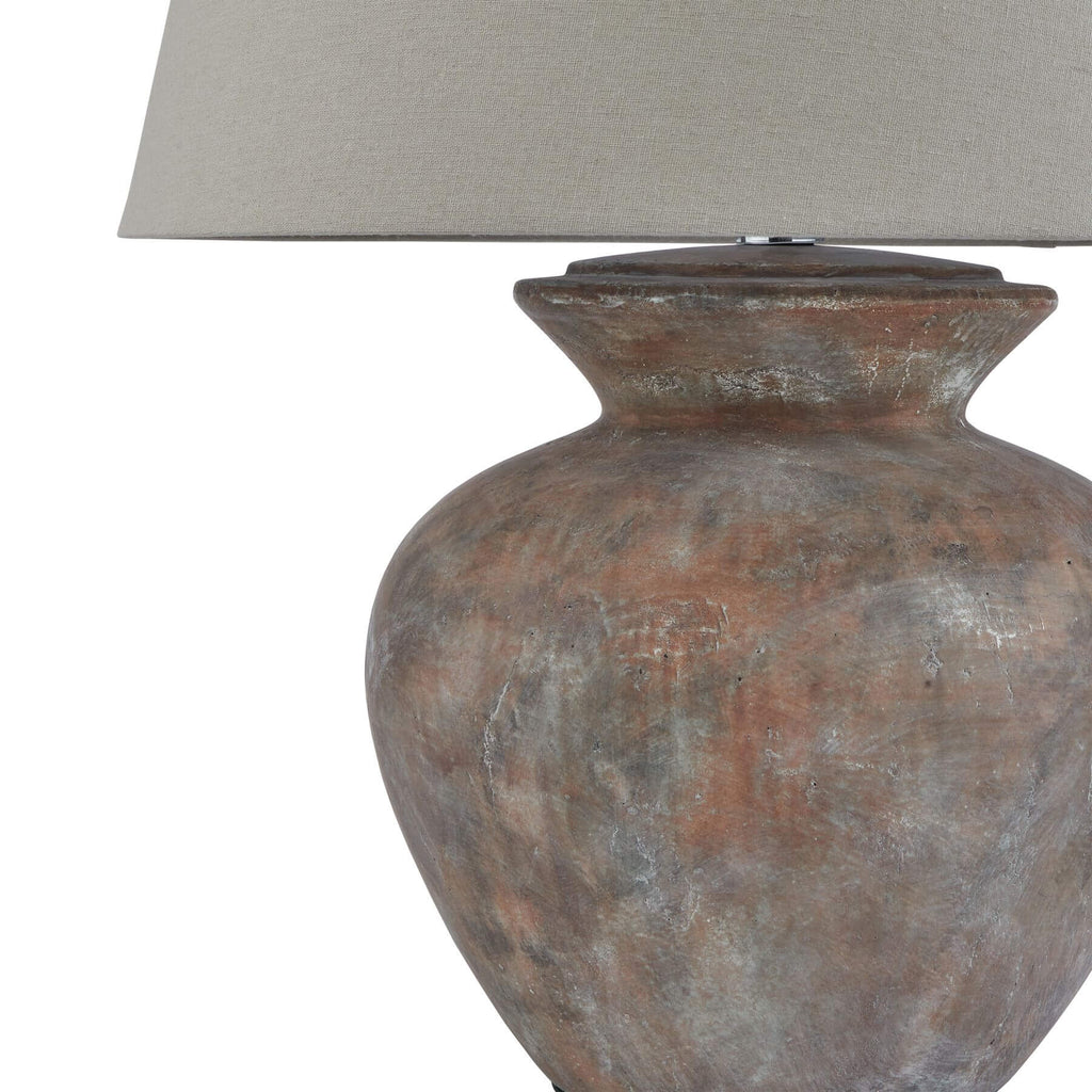 Rustic ceramic table lamp with multi-tonal gray and brown base, beige fabric shade, 63cm height, modern farmhouse decorby sostter at brixbailey.com