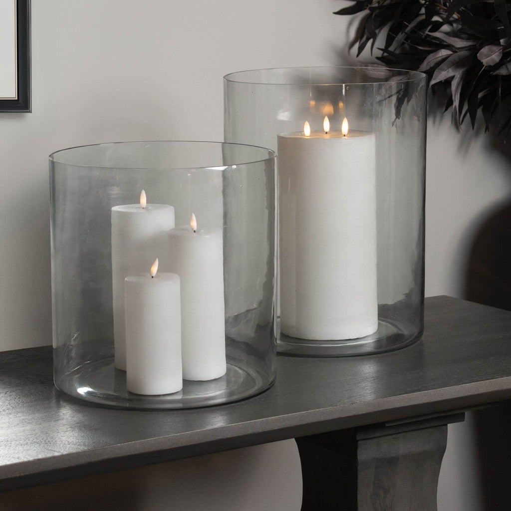 Clear glass cylinder vase, 40cm tall, for floral arrangements or candle displays, modern minimalist home decor by RoomLondon at brixbailey.com