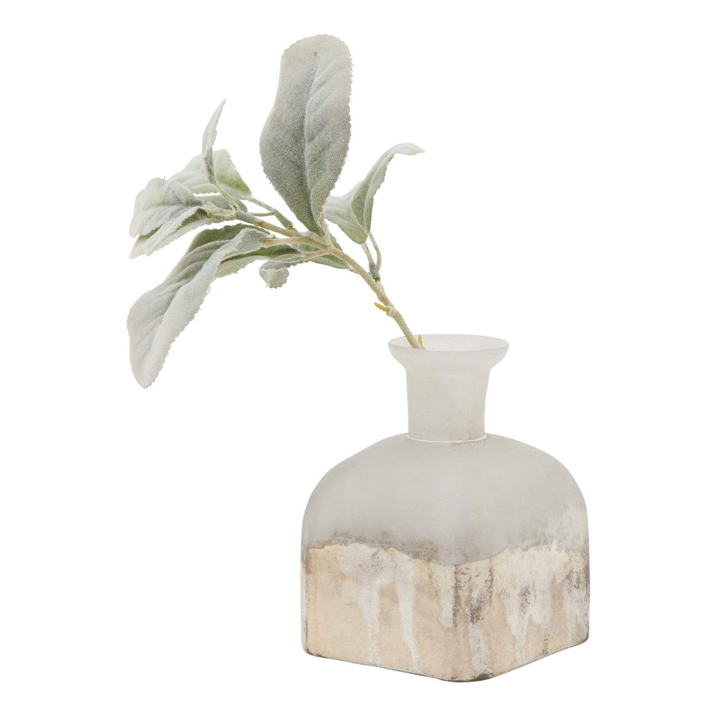 Burnished brass candle holder vase with glass base, warm grey and metallic accents, 15cm height, vintage-inspired decor by Sostter at brixbailey.com