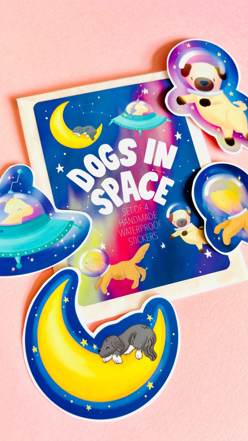 Space Dogs Vinyl Sticker Set of 4 Handmade Waterproof